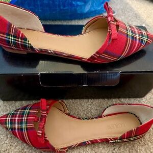 J Crew Tartan D’Orsay Flats with Mini Bow
